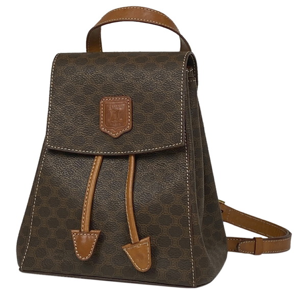 Celine Macadam Pattern Canvas Rucksack Daypack Brown - Picture 1 of 8